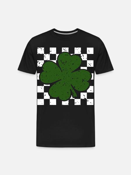 Emerald FourLeaf Clover on Checkerboard - Men's Premium Organic T-Shirt - black