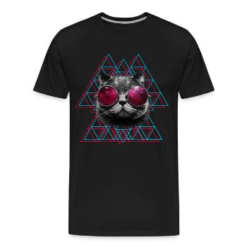 3D Space Cat Hoodie (Womens) - Men's Premium Organic T-Shirt - black - Front - AI Model Male 185 light (185cm)