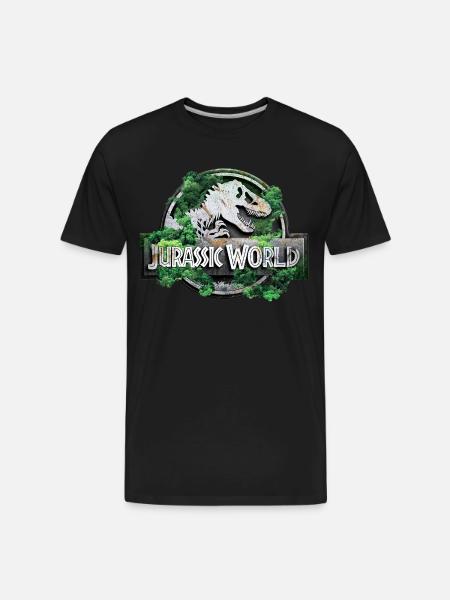 Jurassic World logo with T-Rex and trees - Men's Premium Organic T-Shirt - black