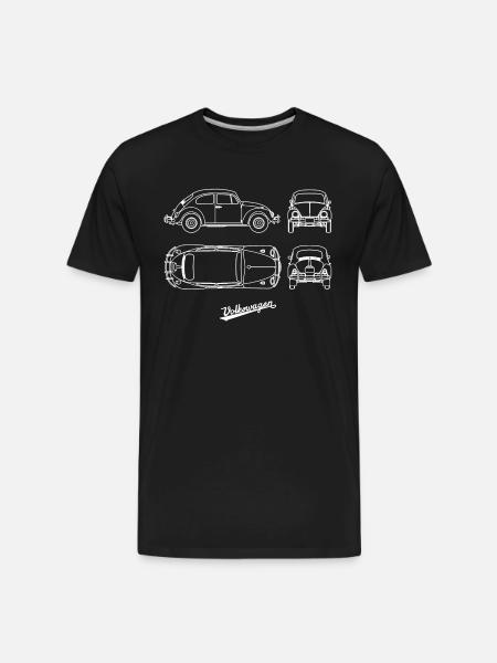 Volkswagen VW Blueprint Beetle White With VW Logo - Men's Premium Organic T-Shirt - black