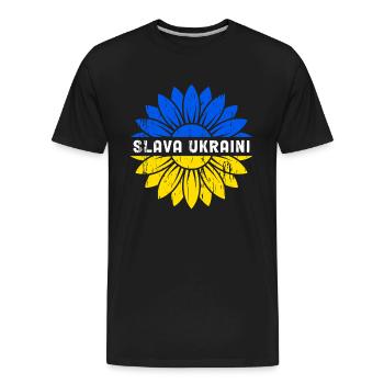 Slava Ukraini Vintage Sunflower Flag T-Shirt - Men's Premium Organic T-Shirt - black - Front - AI Model Male 185 light (185cm)