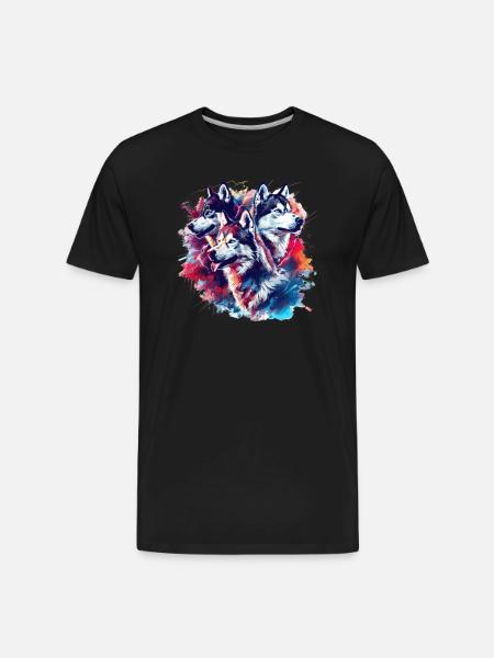 Husky Trio Neon Splash - Men's Premium Organic T-Shirt - black