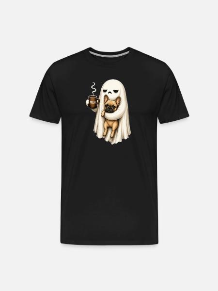 Meh Ghost Sips Coffee with Pug - Men's Premium Organic T-Shirt - black