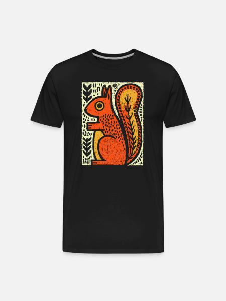 Squirrel in Rustic Woodcut - Men's Premium Organic T-Shirt - black