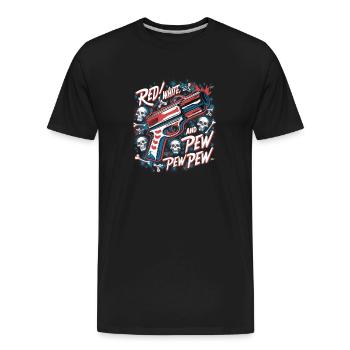 Red White and Pew Pew Pew - Men's Premium Organic T-Shirt - black - Front - AI Model Male 185 light (185cm)