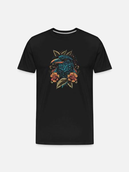 Floral Raven - Men's Premium Organic T-Shirt - black
