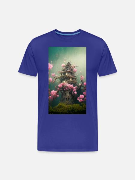 Underwater Sakura Temple - Men's Premium Organic T-Shirt - royal blue