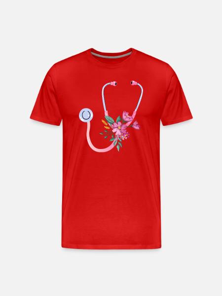 Floral Stethoscope - Men's Premium Organic T-Shirt - red