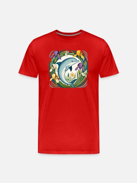 Dolphin in Iris Circle - Men's Premium Organic T-Shirt - red