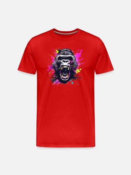 Neon Splash Gorilla Roar - Men's Premium Organic T-Shirt - red