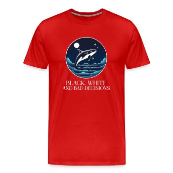 Black White and Bad Decisions - Men's Premium Organic T-Shirt - red - Front - AI Model Male 185 light (185cm)