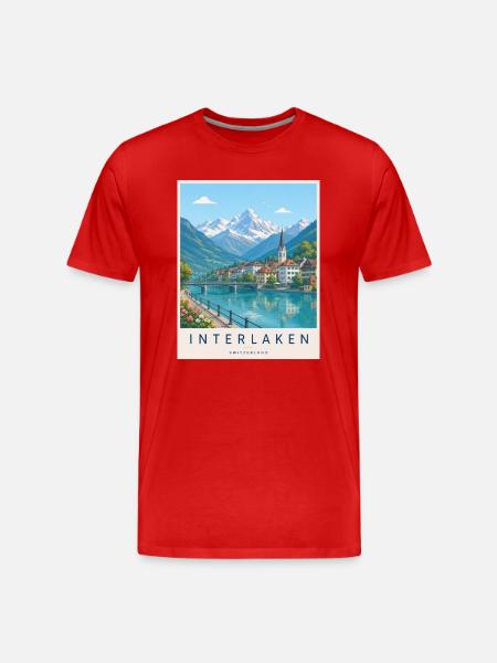Interlaken Alpine Lakescape - Men's Premium Organic T-Shirt - red
