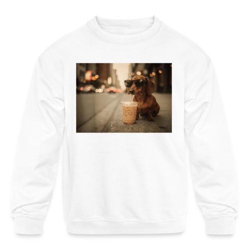 Funny Dachshund Iced Coffee Lover Tee - Kids' Crewneck Sweatshirt