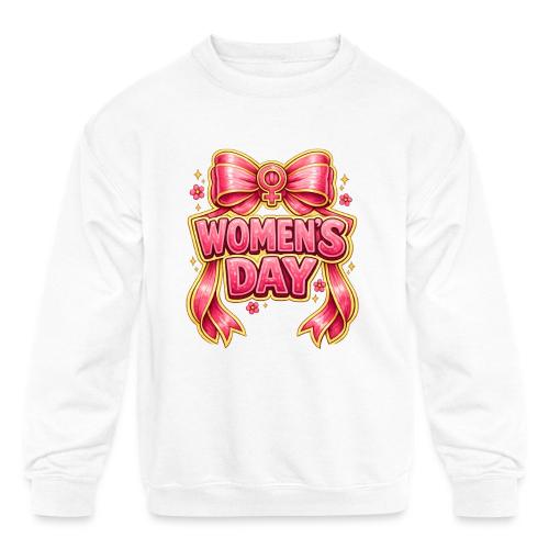 Cute Pink Bow Women’s Day Feminist Symbol - Kids' Crewneck Sweatshirt