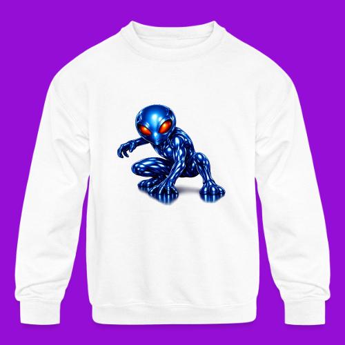 Blue Alien Crouch - Kids' Crewneck Sweatshirt