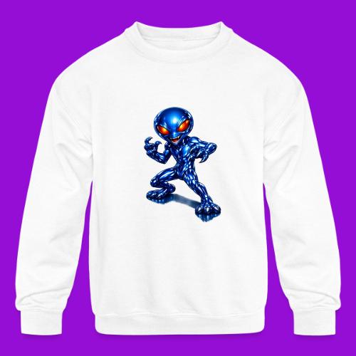 Angry Blue Alien - Kids' Crewneck Sweatshirt