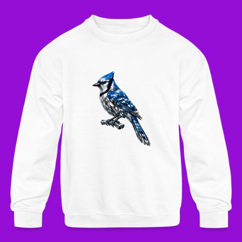 Silver Blue Jay on Perch - Kids' Crewneck Sweatshirt