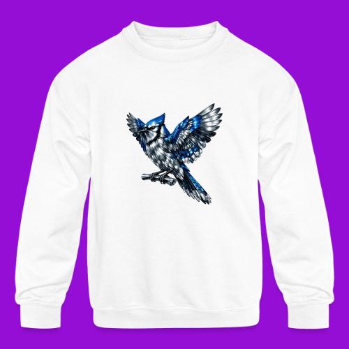Silver Blue Jay Open Wing Perch - Kids' Crewneck Sweatshirt
