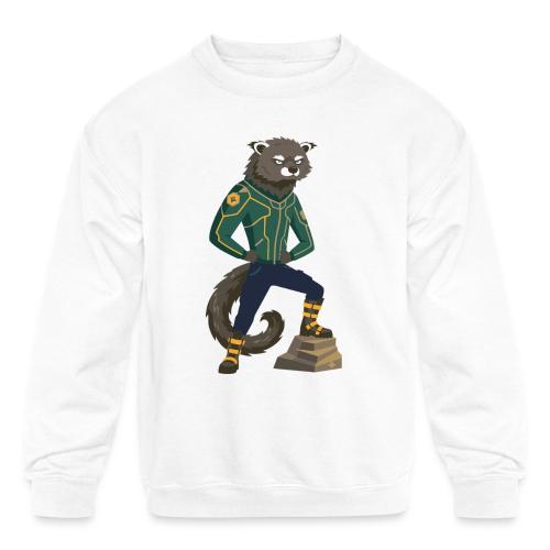 Raccoon Ranger in Neon Armor - Kids' Crewneck Sweatshirt