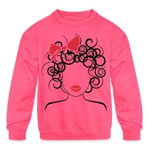 Curly Girl with Red Bow - Kids' Crewneck Sweatshirt
