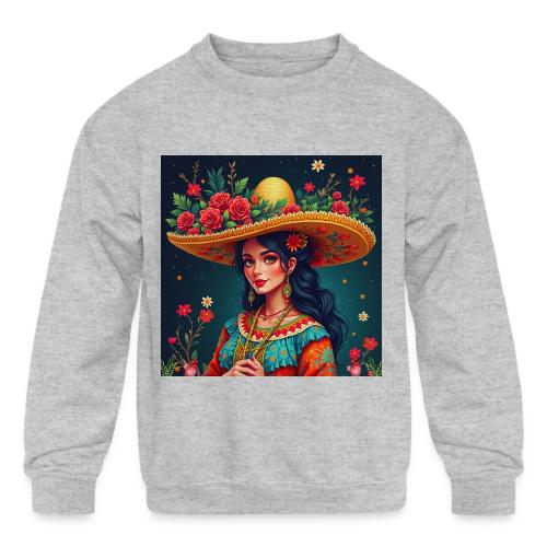 Mexican Design, Regional Mexican Charro Woman - Kids' Crewneck Sweatshirt