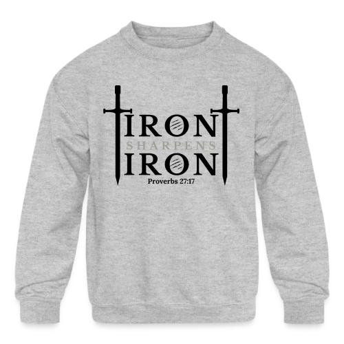 Iron Sharpens Iron - Proverbs 27:17 (Black & Grey) - Kids' Crewneck Sweatshirt
