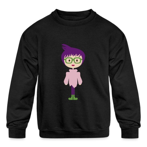 Colorful Mod Girl and Her Green Eyeglasses - Kids' Crewneck Sweatshirt