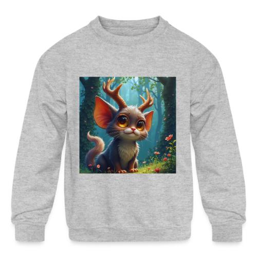 Magical Forest Creature with Deer Horns - Kids' Crewneck Sweatshirt