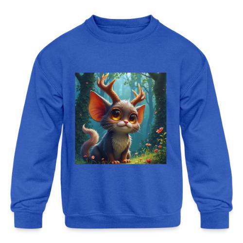 Magical Forest Creature with Deer Horns - Kids' Crewneck Sweatshirt