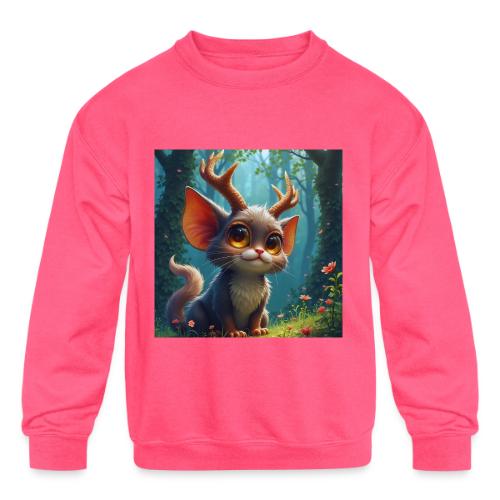 Magical Forest Creature with Deer Horns - Kids' Crewneck Sweatshirt