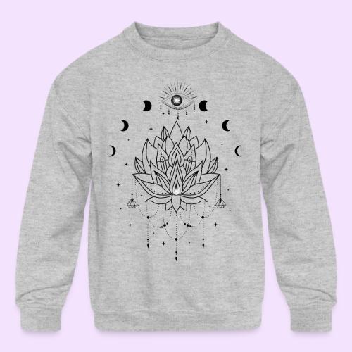 Third Eye Black Lotus Flower - Moon Cycle Design - Kids' Crewneck Sweatshirt