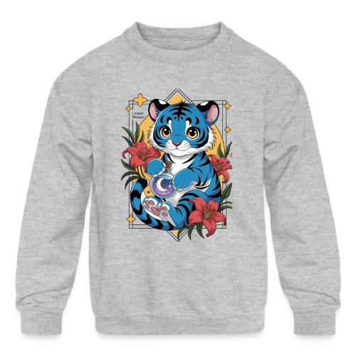 Mystic Blue Tiger Anime Potion Design – Cute tiger - Kids' Crewneck Sweatshirt