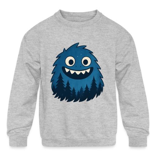 Whimsical Blue Forest Monster – Cute Cartoon Night - Kids' Crewneck Sweatshirt
