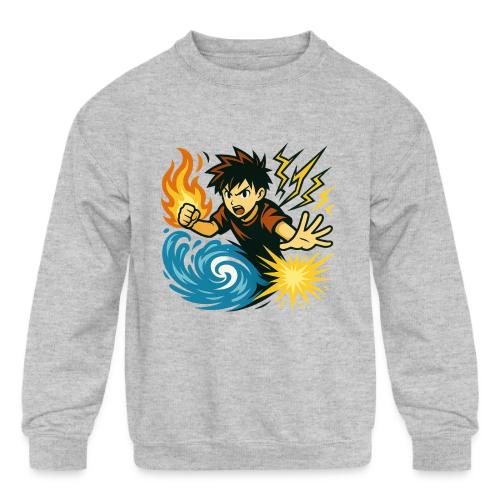 Anime Elemental Warriors | Fire, Water, Lightning - Kids' Crewneck Sweatshirt