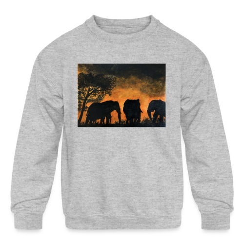 Elephants at sunset - Kids' Crewneck Sweatshirt