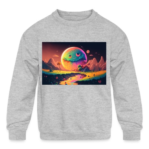 Spooky Smiling Moon Mountainscape - Psychedelia - Kids' Crewneck Sweatshirt