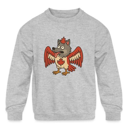 Maple-Mad Wolfbird – Quirky Canadian Creature - Kids' Crewneck Sweatshirt