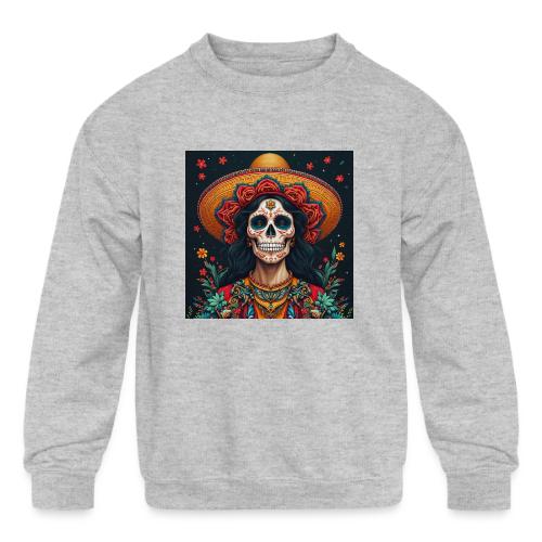 Charra Skull Art | Traditional Mexican Design - Kids' Crewneck Sweatshirt