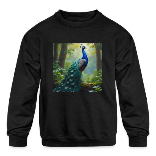 Majestic Peacock in Enchanted Forest - Kids' Crewneck Sweatshirt