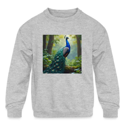 Majestic Peacock in Enchanted Forest - Kids' Crewneck Sweatshirt