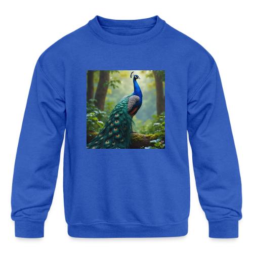 Majestic Peacock in Enchanted Forest - Kids' Crewneck Sweatshirt