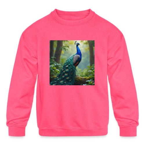 Majestic Peacock in Enchanted Forest - Kids' Crewneck Sweatshirt