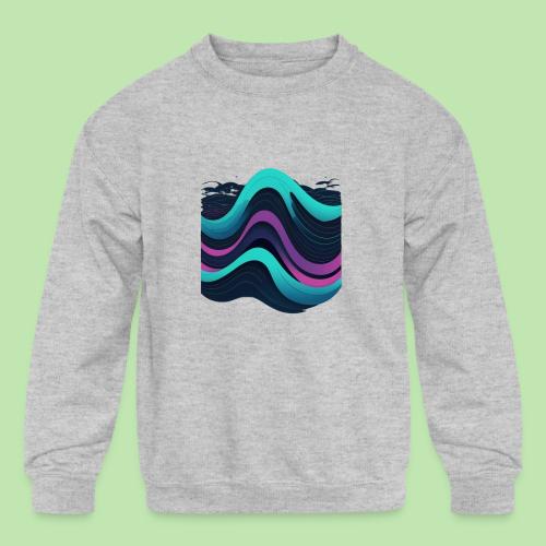 Abstract Wavy Ocean Pattern - Kids' Crewneck Sweatshirt