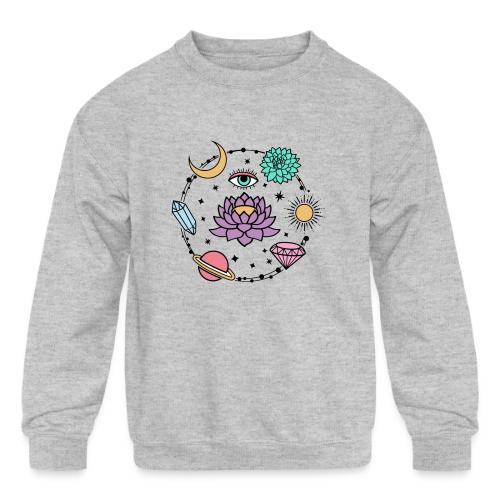 Healing Crystal, Moon, Flower, Sun - Kids' Crewneck Sweatshirt