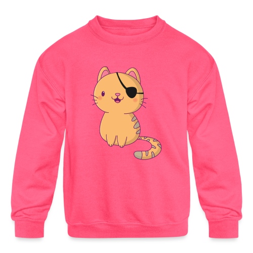 Cat with 3D glasses doing Vision Therapy! - Kids' Crewneck Sweatshirt
