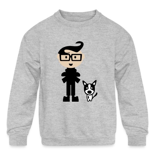 Funky Hairdo Boy and His Favorite Dog Pal - Kids' Crewneck Sweatshirt