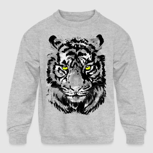 Gray Tiger Head Drawing - Black and white Tiger - Kids' Crewneck Sweatshirt