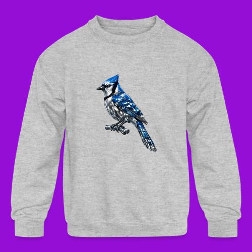 Silver Blue Jay on Perch + Flight Stages 2-print - Kids' Crewneck Sweatshirt