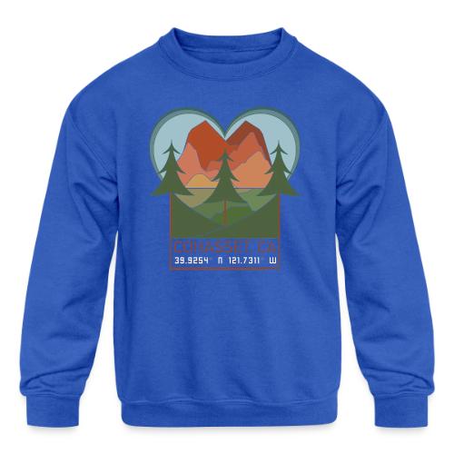 Cohasset Ca Lat/Long - Full Color w/white numbers - Kids' Crewneck Sweatshirt