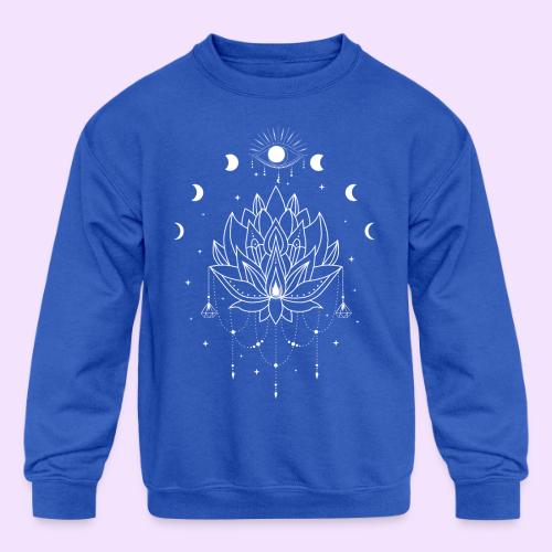 Third Eye White Lotus Flower - Moon Cycle Design - Kids' Crewneck Sweatshirt